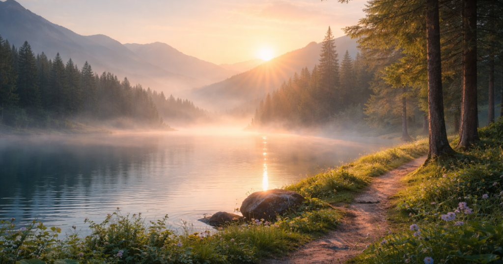 Paysage naturel apaisant évoquant le calme intérieur et la réduction du stress par l’hypnose
